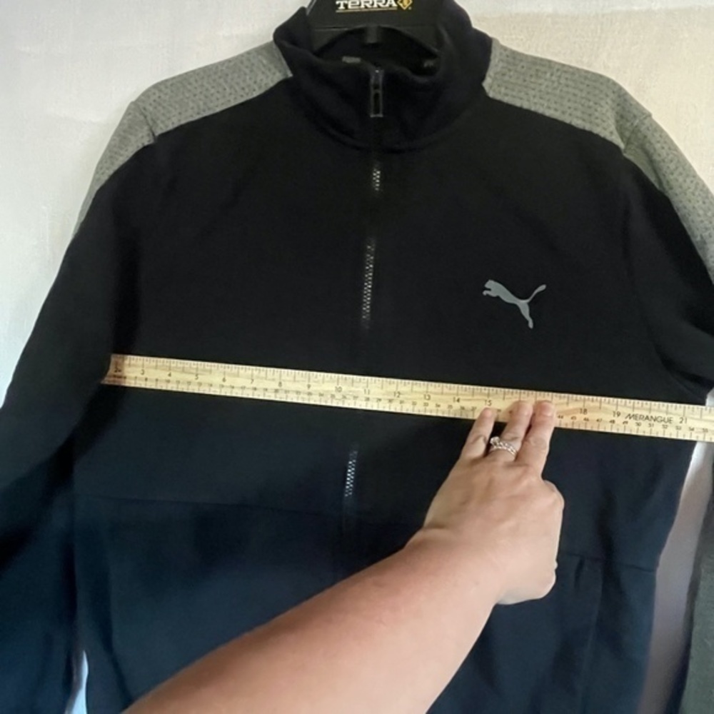 PUMA Mens Black Grey Zip Up Track Jacket Athleisure Cotton Size Medium - Picture 4 of 8